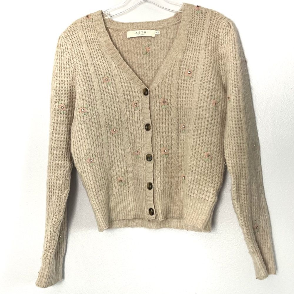 Astr Beige Knit Cardigan